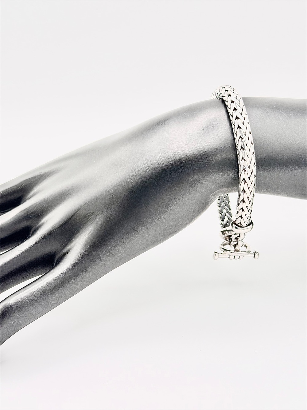 Vintage Heavy Unisex Sterling Silver Thick Python Link Toggle Clasp Bracelet - Picture 2 of 16